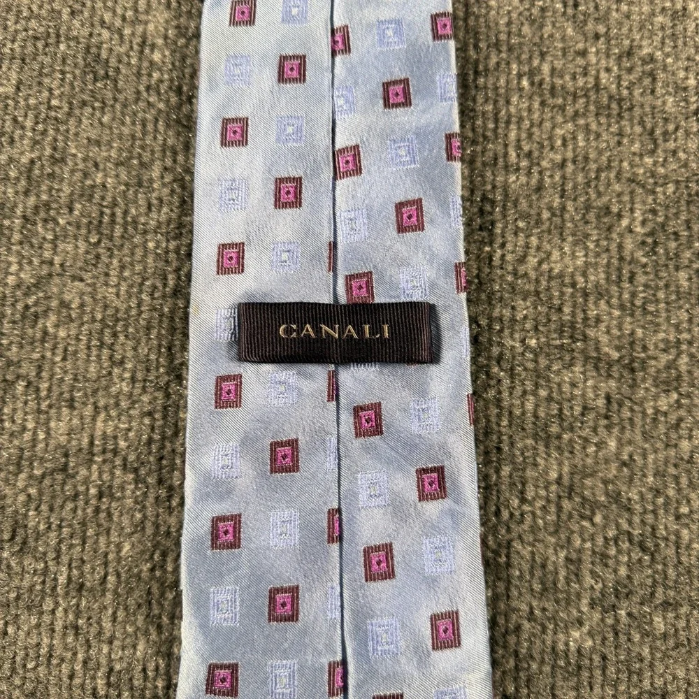 Canali Tie Blue Jacquard Geometric Squares Modern Luxury 3.75